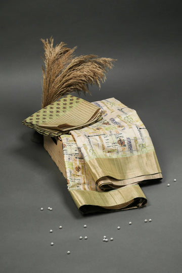 Lemon in Green Chapa Handloom Tussar Saree C3 Geetha Creation